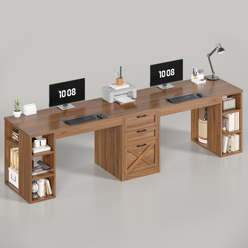 96.5'' Gaming Desk Executive Desk And File Storage Cabinet, Brown