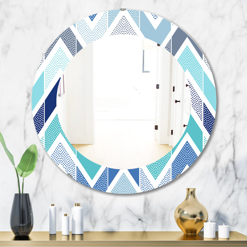 Miroir d'appoint rétro à pois bohémien et éclectique, H 31,5 po x l 23,7 po
