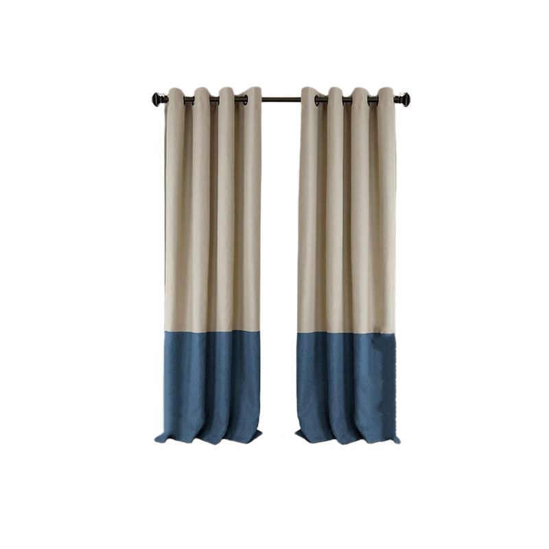 Color-Block Blackout Window Curtain, Single Panel Polyester Blackout Sliding Panel, 52" W x 95" L, Beige/Navy
