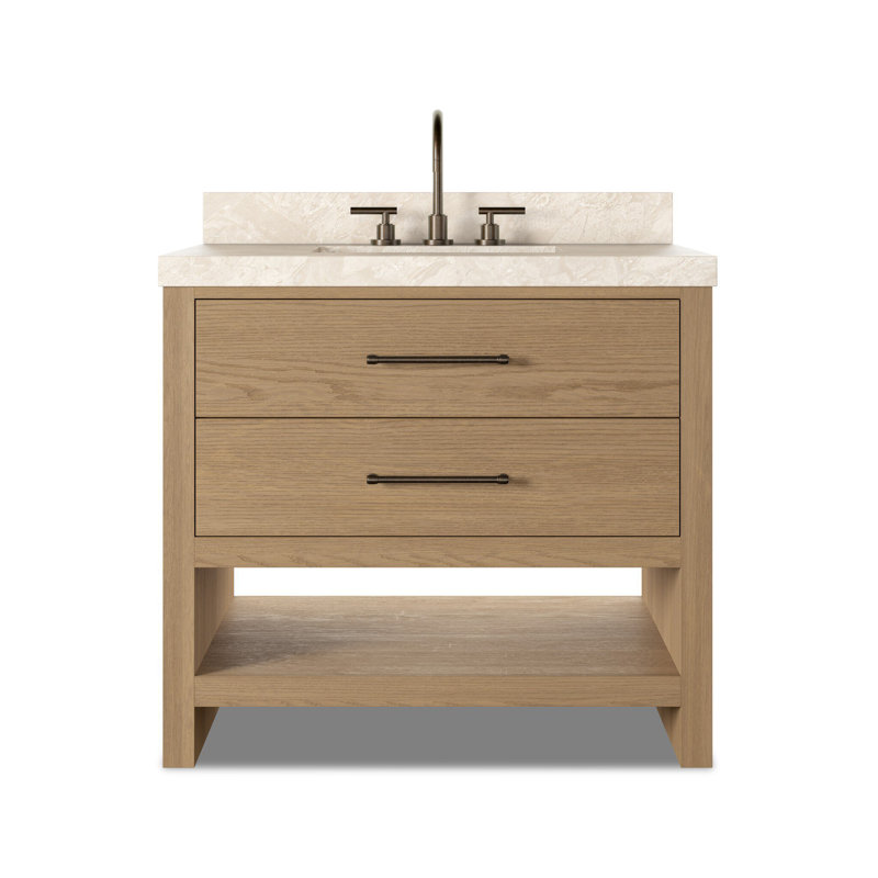 Anthem Single Vanity, Satin Light Wash Oak, Sand Marble