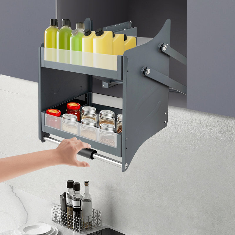 2-Tier Pull Down Shelf Upper Kitchen Wall Cabinet Storage Organizer