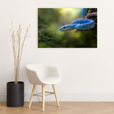 Striking Blue Viper Abstract Contemporary Snake Forest Landscape Wall Art Print by Fauzan Maududdin - Print