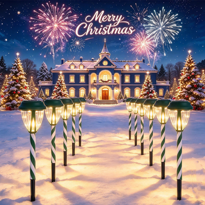 Solar Candy Cane Pathway Lights, Warm White LED Christmas Garden Stake Lights， for front yard, backyard, driveway, sidewalk, patio