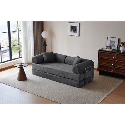 78.8" Compression Sofa,Convertible Floor Sofa Bed-With Pillow Back Support Armrest,Comfy Futon Couch Sleeper Bed,Loveseats Boneless Modular Sectional Sofa,Corduroy Fabric,For Living Room,Bedroom,Grey
