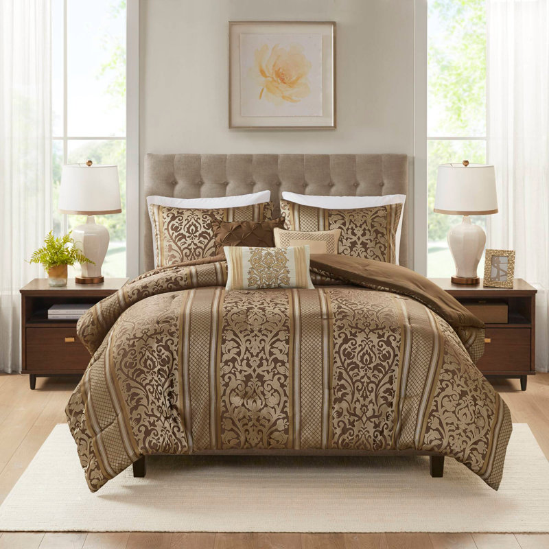 Ensemble d'édredon 6 pièces avec coussins décoratifs en jacquard, Édredon double / double