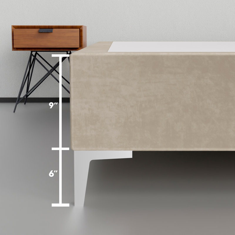 15" Premium Velvet Material Box Spring/Bed Frame With Headboard, Durable & Stylish Silver Metal Legs, Twin, Beige