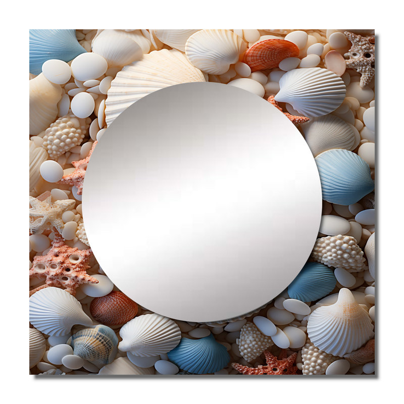 Plage, photo de coquillage, collage II - animaux, miroir carré, art mural pour salle de bain, 29 po x 29 po