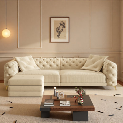 97.7" 3-In-1 Convertible Sleeper Sofa,28.4" Deep Seat Pull Out Sofa Bed,Button Tufted Modern Sofa,4-Seater Couch With Movable Ottoman For Apartment,Office, Bedroom