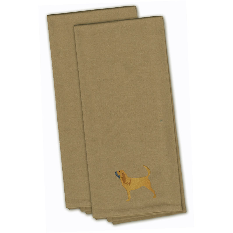Serviette à thé de cuisine brodée bloodhound, Brun clair, H 28 po x l 19 po x P 0,1 po