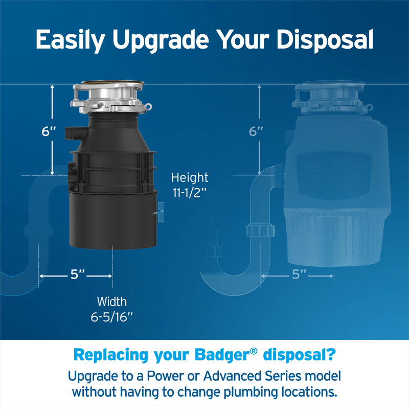 Badger 1/3 HP Continuous Feed Garbage Disposal (With Optional Power Cord), No