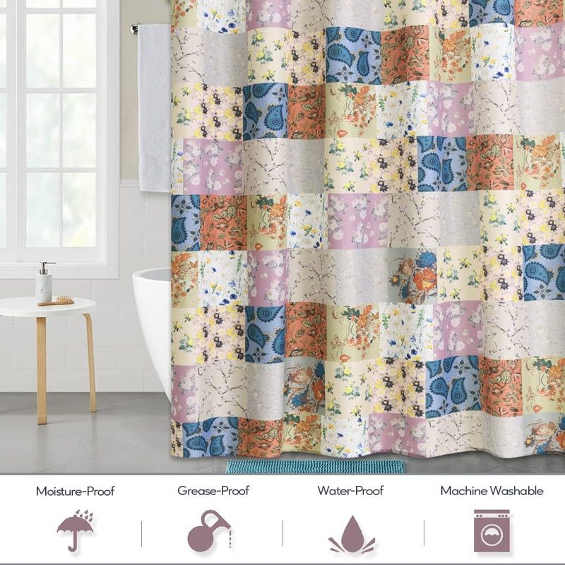 Motif de patchwork de fleurs épissées, motif de cachemire, rideaux de salle de bain pour rideaux de douche, élégance décontractée, style rétro