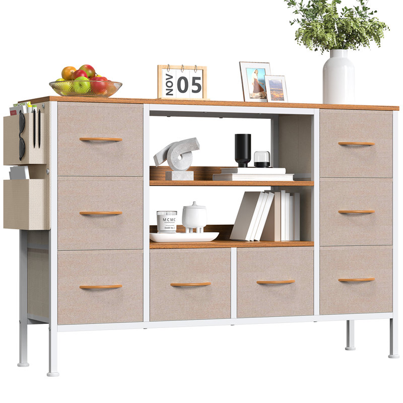 Steel 120 cm W Chest of 8 Drawers, Khaki