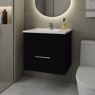 20.5-Inch High Floating Bathroom Vanity With Finish And Single Drawer, 23.2X17.3 Inches, Particle Board, Enhances Bathroom's Visual Appeal Adds Sophistication To Design