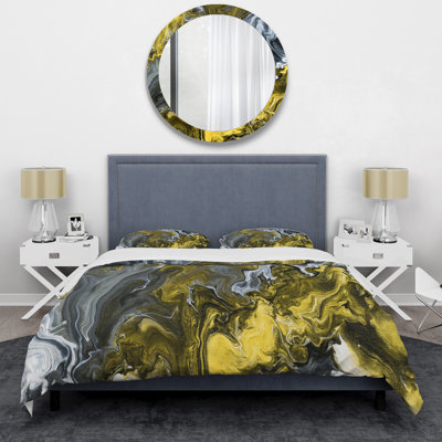 Hand Painted Marble Acrylic - Abstract Polyester Duvet Cover Set