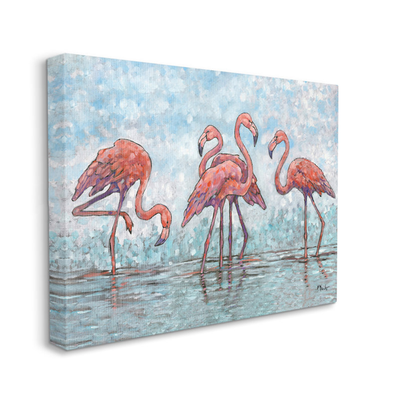 Flamants dans le style impressionniste de la lagune par Paul Brent - peinture sur toile tendue, H 30 po x l 40 po x P 1,5 po