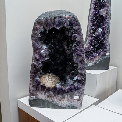 Genuine Large Amethyst Cluster Geode With Calcite From Brazil (190 )