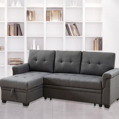 84" Linen Reversible Sleeper Sectional Sofa With Storage Chaise