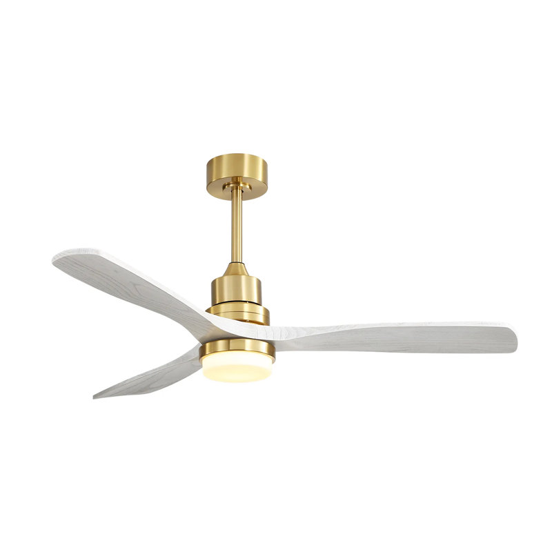 Indoor 52 Inch Ceiling Fan With Dimmable Led Light 6 Speed Remote Gold 3 Wood Blade Reversible DC Motor For Living Room, Gold