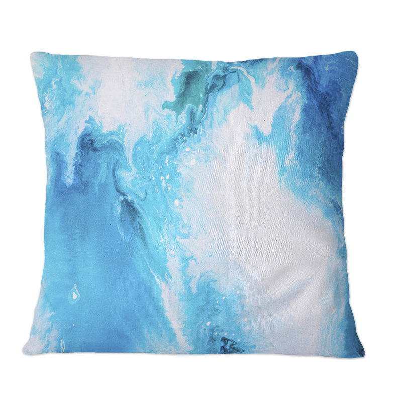 Liquid Art In Light Blue And Turquoise II - Modern Printed Throw Pillow, 16" x 16"