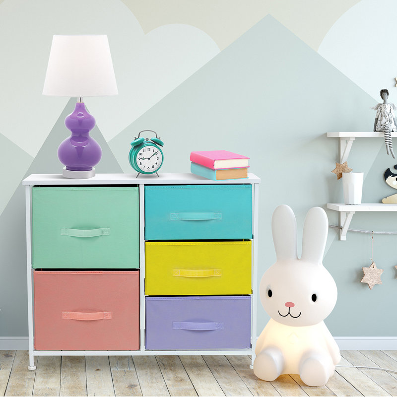Sorbus 5 Drawers Dresser with Steel Frame and Wood Top, Pastel