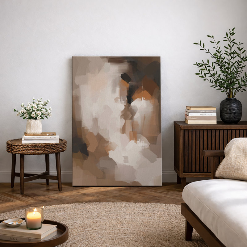 Abstrait coloré, coups de pinceau, aquarelle brune, minimalisme contemporain nordique, neutre, décoration murale sur toile