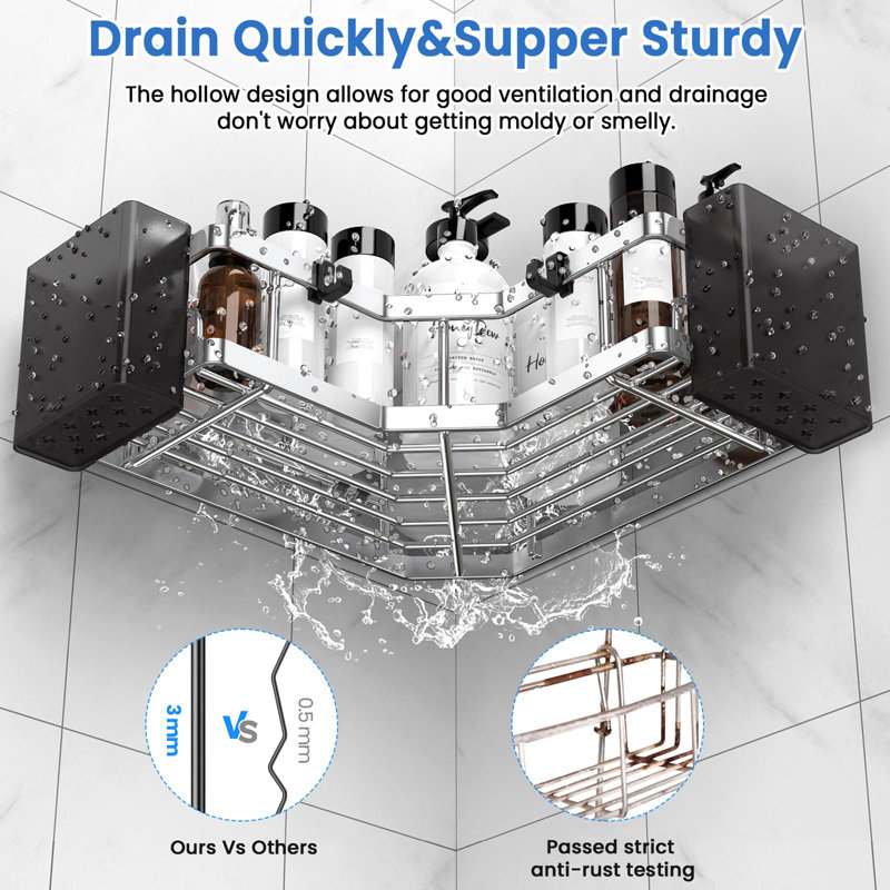 Metrodora Adhesive Stainless Steel Bath Caddy, Silver