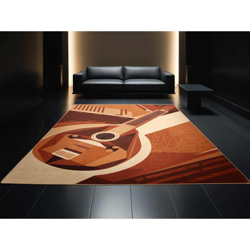 Tapis géométrique moderne lavable à la machine Osnat Sitar en brun - reliure brun clair, 8 x 10