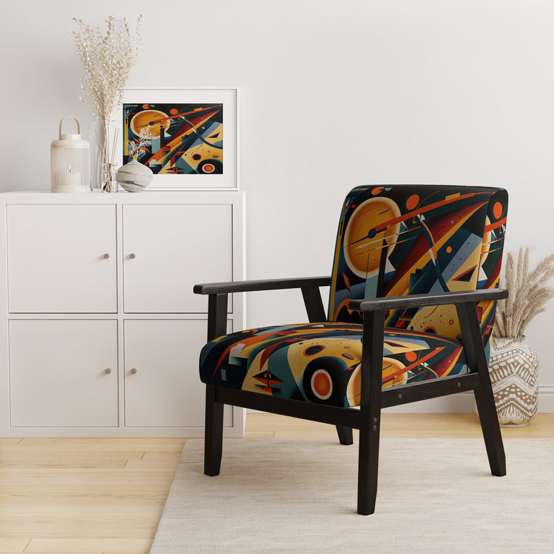 Multicolor Geometric Orange Shapes III - Upholstered Contemporary Arm Chair, Geometric Abstract Accent Chair