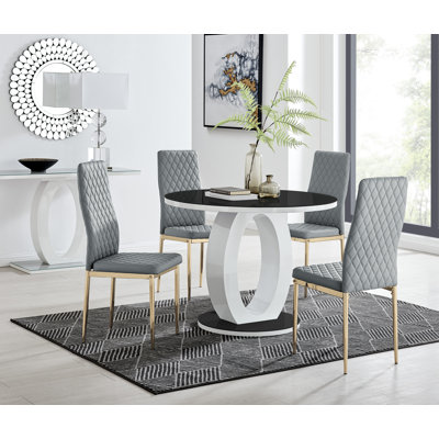 Scottsmoor 6 Seater High Gloss Round Dining Table Set with 6 Luxury Faux Leather Dining Chairs