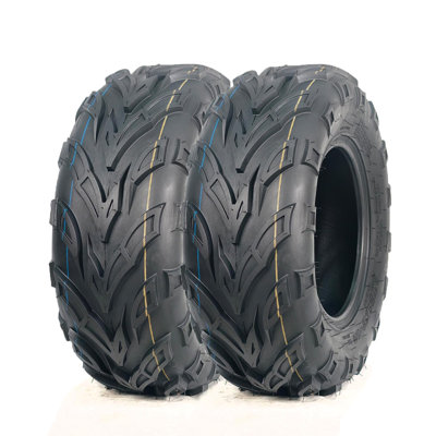 Heavy-Duty 4 PR All Terrain ATV Tire Set – Deep Grip Tubeless – Enhanced Grip for Quad, Go Kart, Four Wheeler – Replacement Tires for Mud, Sand, Trail – Size 18 x 9.5-8 – Spec: AT 18 X 9.5-8
