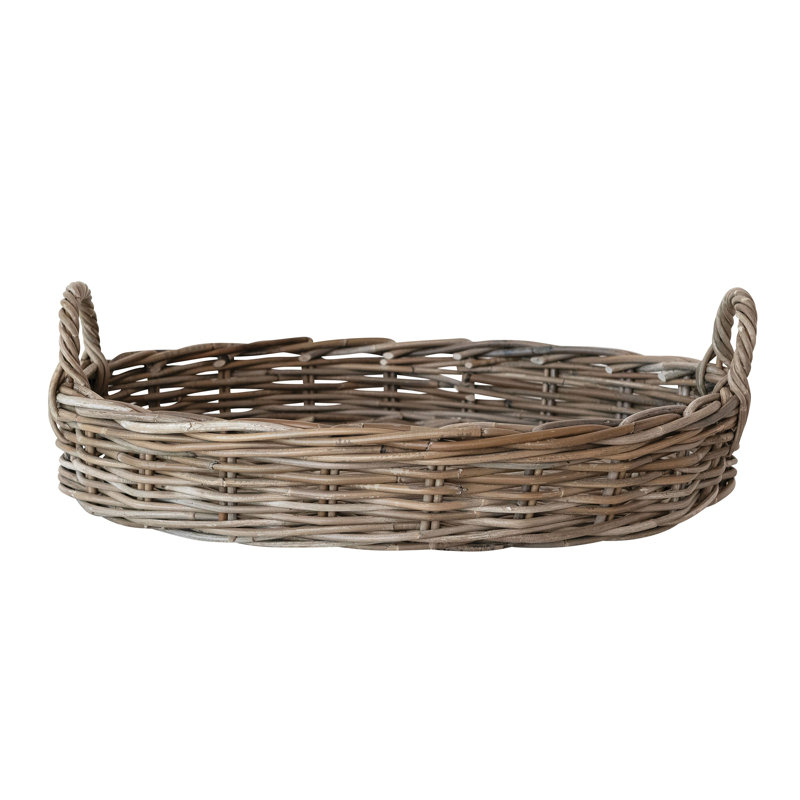 Plateau ovale décoratif en rotin tressé à la main avec poignées, lavé