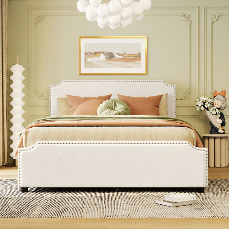 Upholstered Platform Storage Bed, Beige
