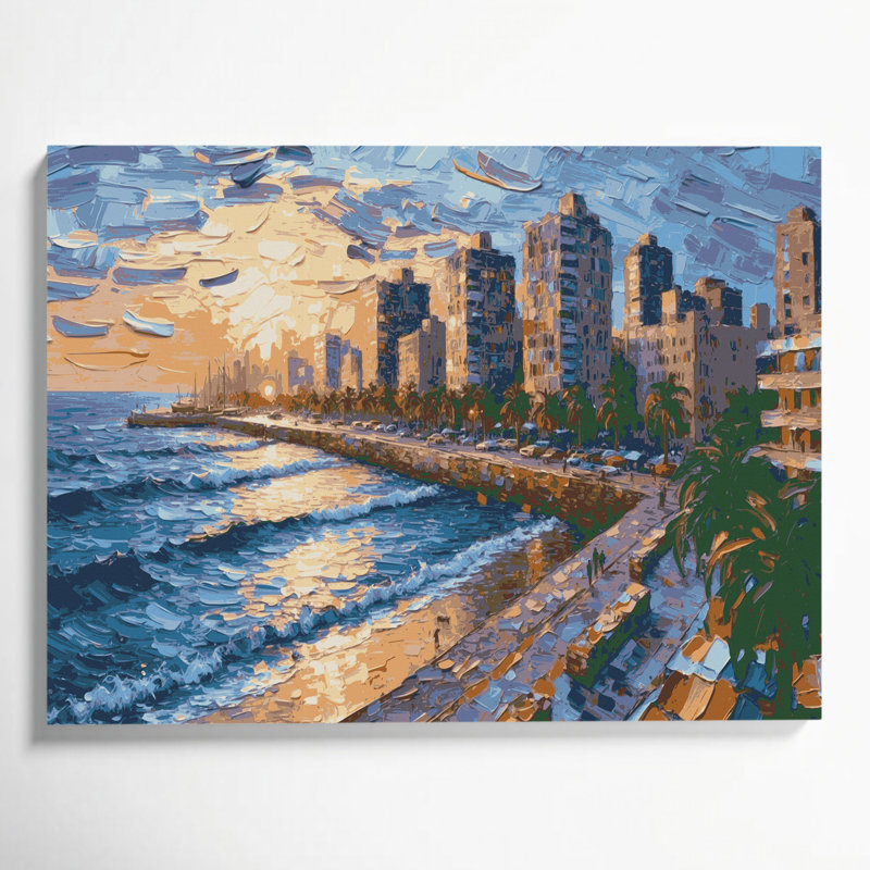 Art urbain sur toile, villes, Tel-aviv, gris, H 20 po x l 30 po