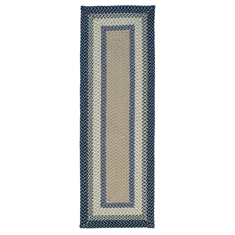 Tapis géométrique jaune en polypropylène Aylo, Beige / bleu, Tapis de couloir 2 pi x 12 pi