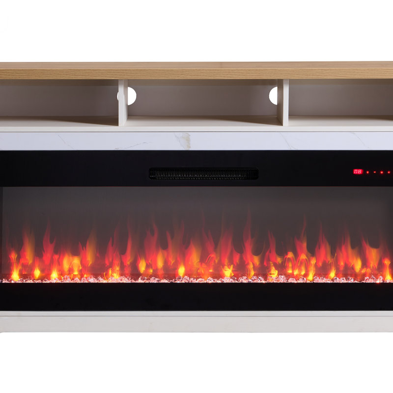 Meuble télé avec foyer électrique de 60 po pour téléviseur de 80 po ou moins, 32" H x 70" W x 13.75" D