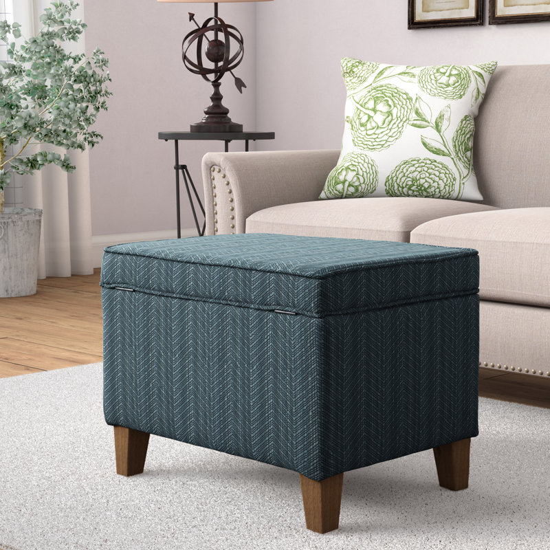 Repose-pieds avec rangement Murwah, Mélange de polyester texturé bleu sarcelle