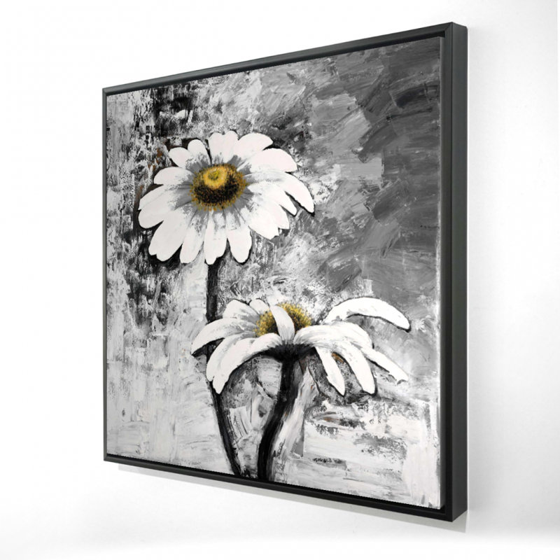 Abstrait marguerites abstraites sur toile - décor industriel de chambre blanche