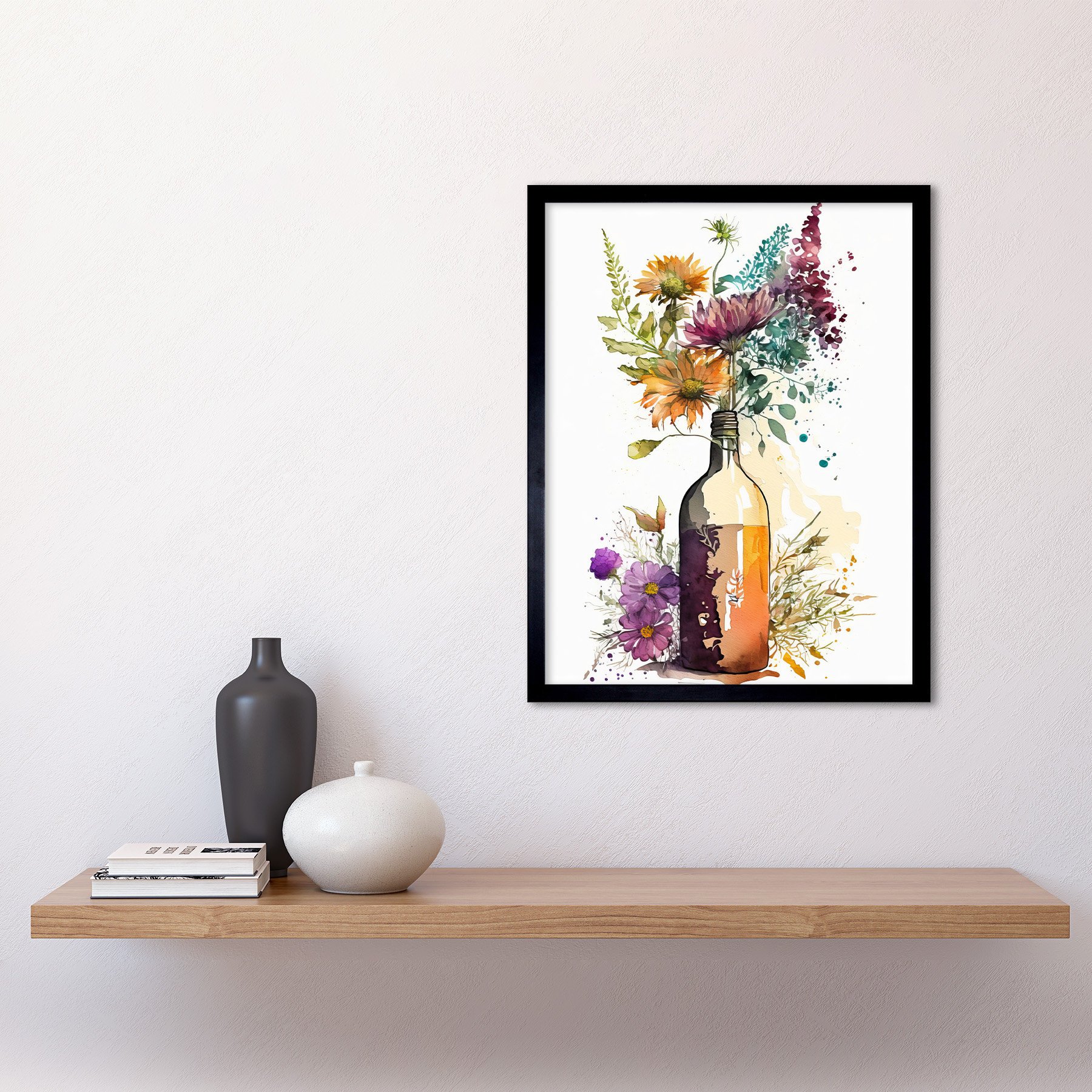 Marlow Home Co. Spring Wildflower Bouquet In A Glass Wine Bottle Art ...