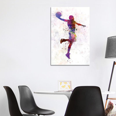 Young Man Basketball Player One Hand Slam Dunk by Paul Rommer - Painting on Canvas