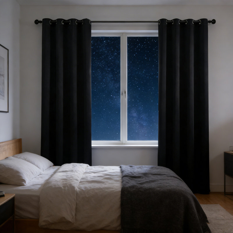 Blackout Curtains for Bedroom, Thermal Insulated Noise Reducing Window Drapes for Living Room, Grommet Top (52W X 63L Inch, Black)
