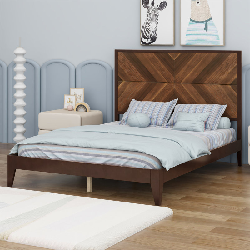 Senorita Mid-Century Modern Platform Bed Wood Slat Support With No Box Spring Needed, Queen