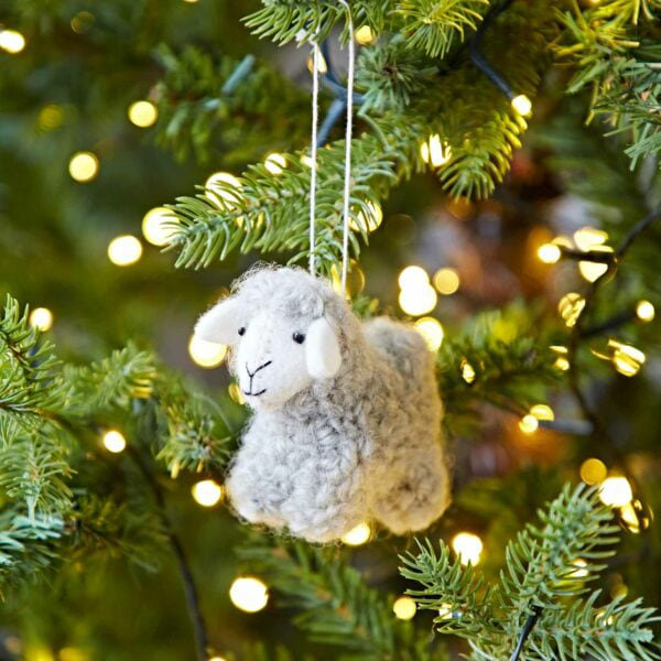 9cm Handmade Wool / Felt Hanging Figurine Ornament, Gray