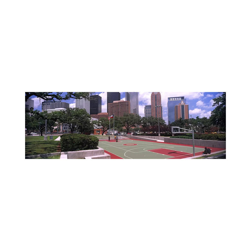 Basketball Court With Skyscrapers In The Background, Houston, Texas, USA - Wrapped Canvas Panoramic Print