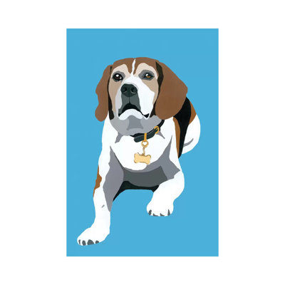Beagle On Blue by Julie Ahmad - Wrapped Canvas Print