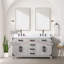 Meuble-lavabo double en chêne blanc 60 po X P 22 po D, comptoir en marbre de Carrare, ensemble de robinet et Miroirs-118024472