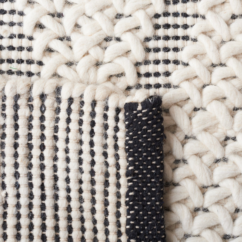 Belfort Natura 279 Flat Weave Wool/Cotton Chevron Rug in Black/Ivory, Rectangle 3' x 5'