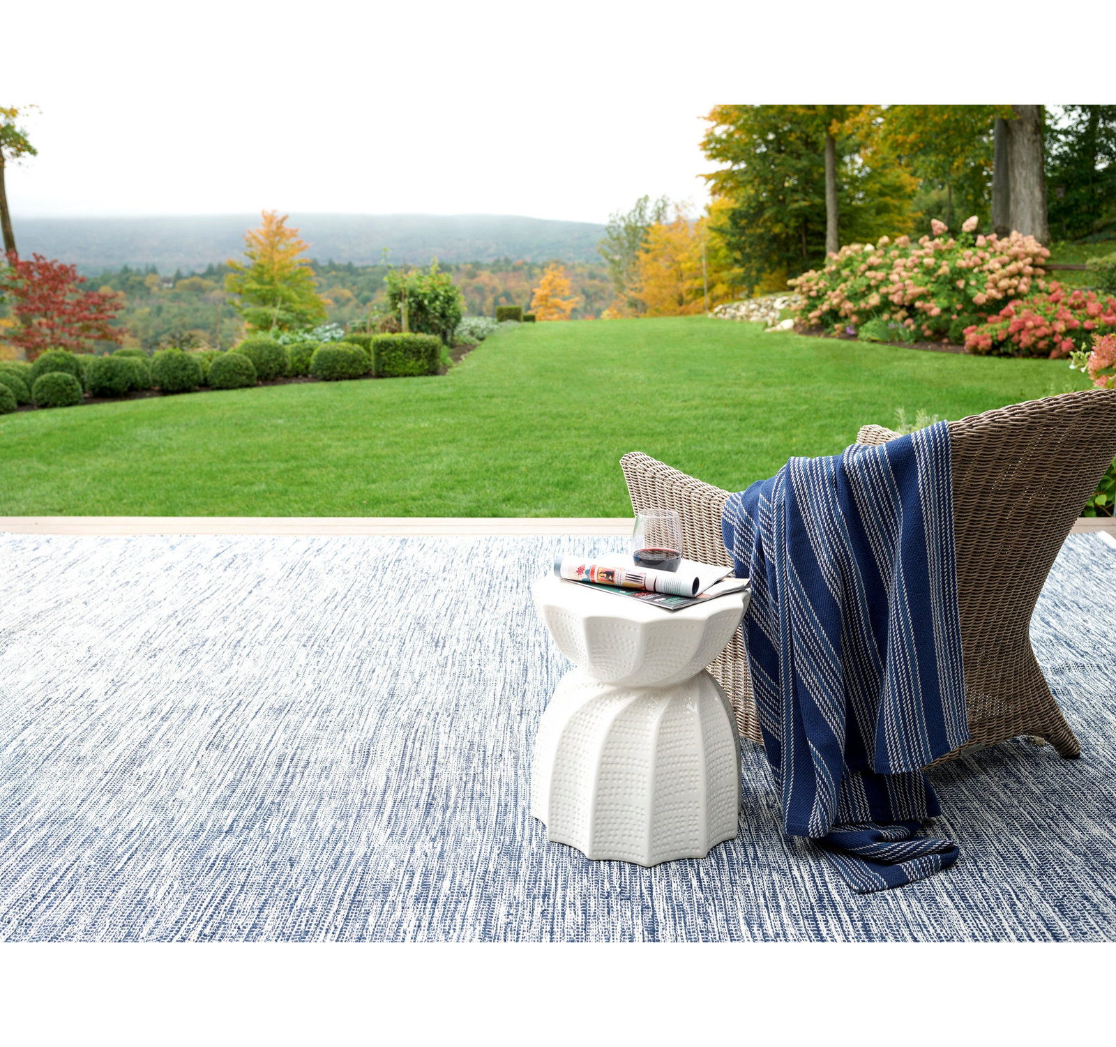 Tideline Navy Flatweave Indoor Outdoor Rug, Rectangle 3' x 5'
