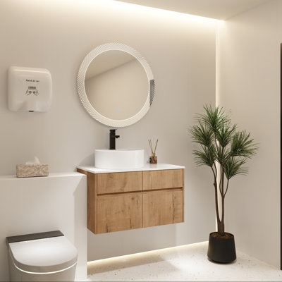 Meuble-lavabo mural 32 po avec tiroir à fermeture en douceur et lavabo en céramique