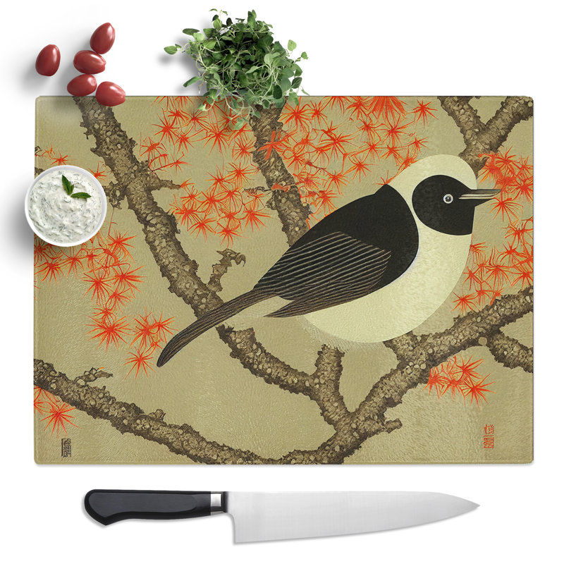 Japanese Bird  Glass Chopping Board