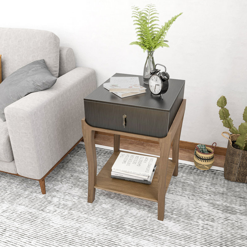 Table de bout, Plateau gris foncé / base en bois